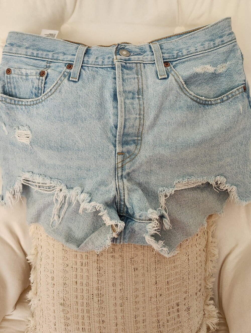 Light Wash Distressed Levi's  Denim Shorts - Women's